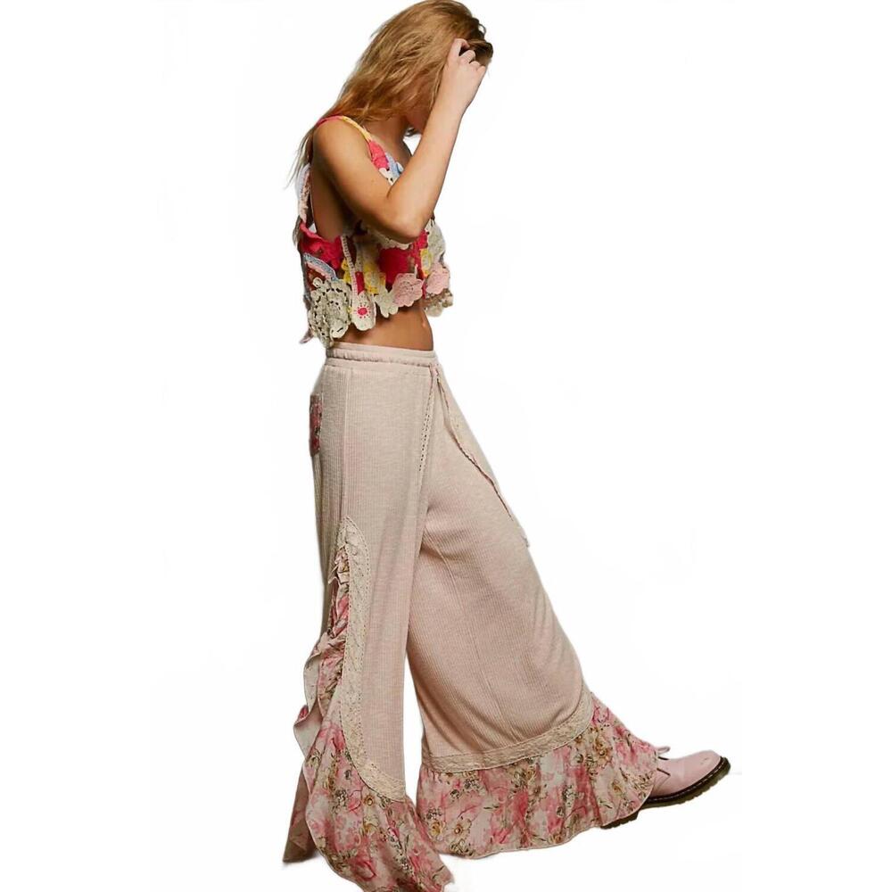 NEW POL floral ruffle ribbed pants in pink - Picture 5 of 6